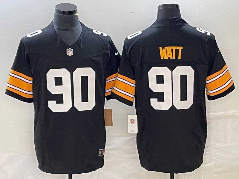 Men%27s Pittsburgh Steelers #90 TJ Watt Black 2023 FUSE Vapor Limited Stitched Throwback Jersey